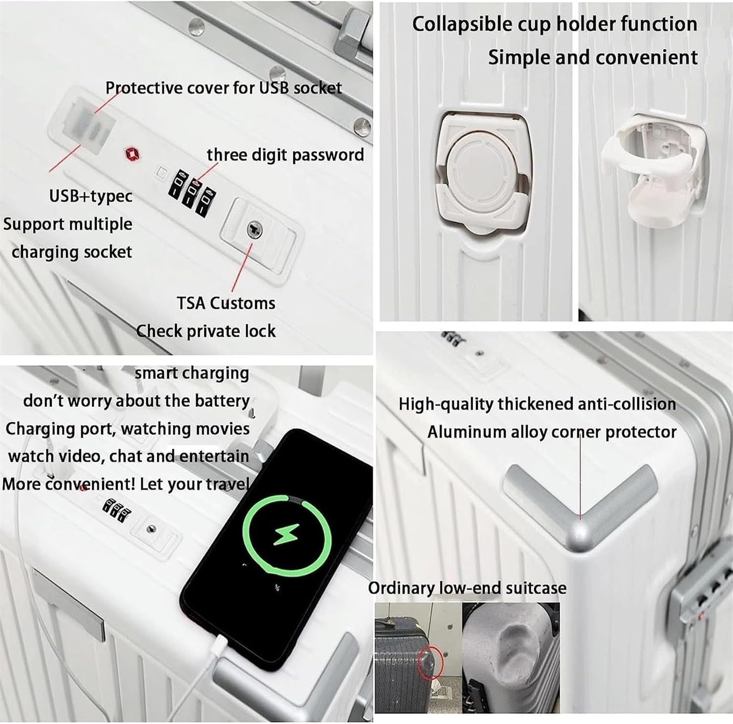LECOW] キャリーケース スーツケース USB充電ポート付き大容量機内